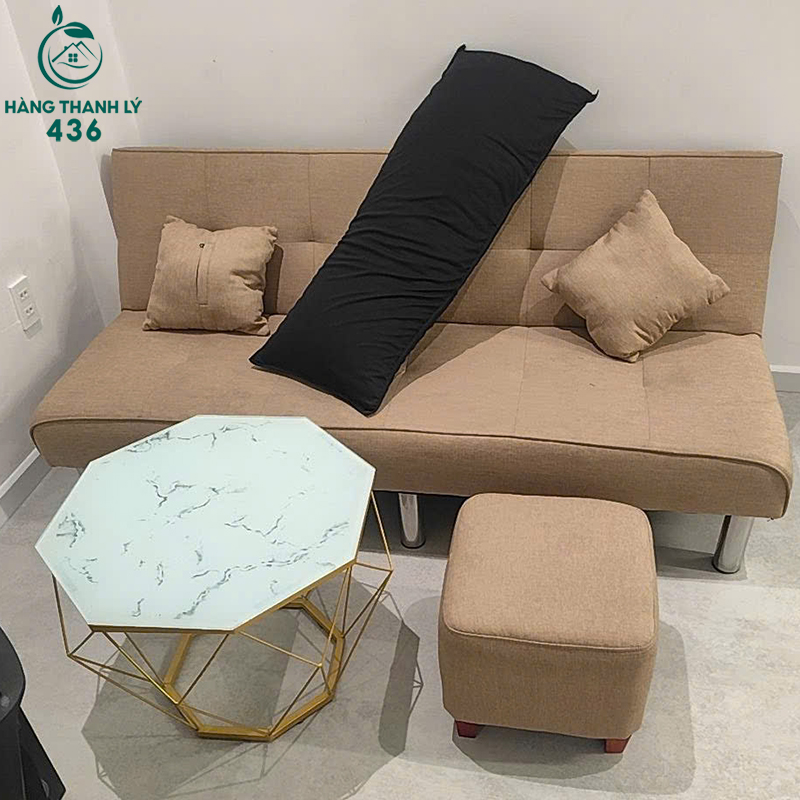 Sofa Bed Cũ Bọc Vải Kèm Đôn Và Bàn Trà 2 sofa bed cu boc vai kem don va ban tra