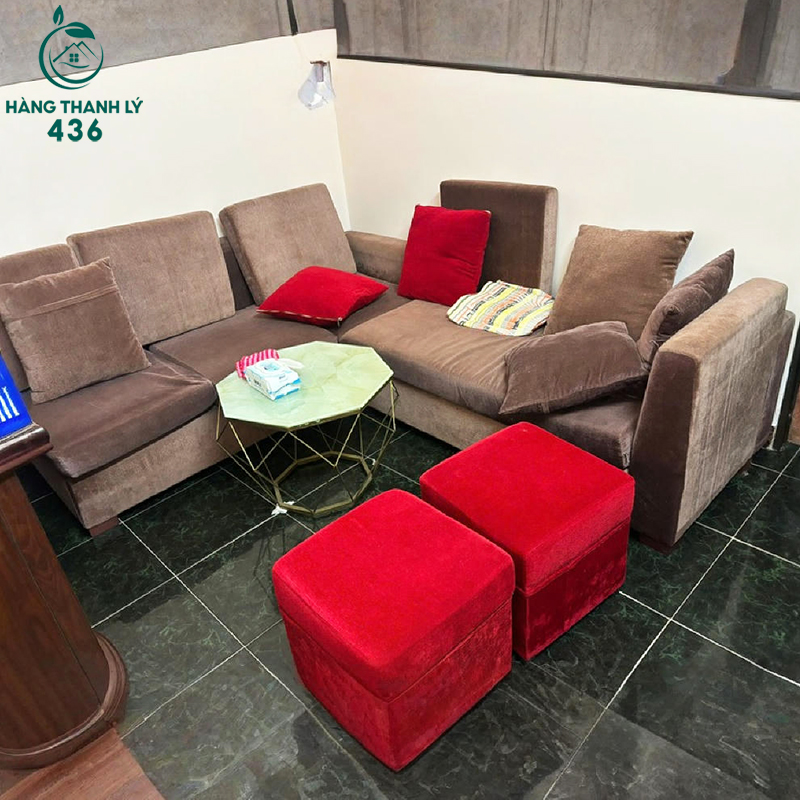 Bộ Sofa Cũ Bọc Đệm Màu Nâu Êm Ái 7 sofa goc cu ni mau nau em ai
