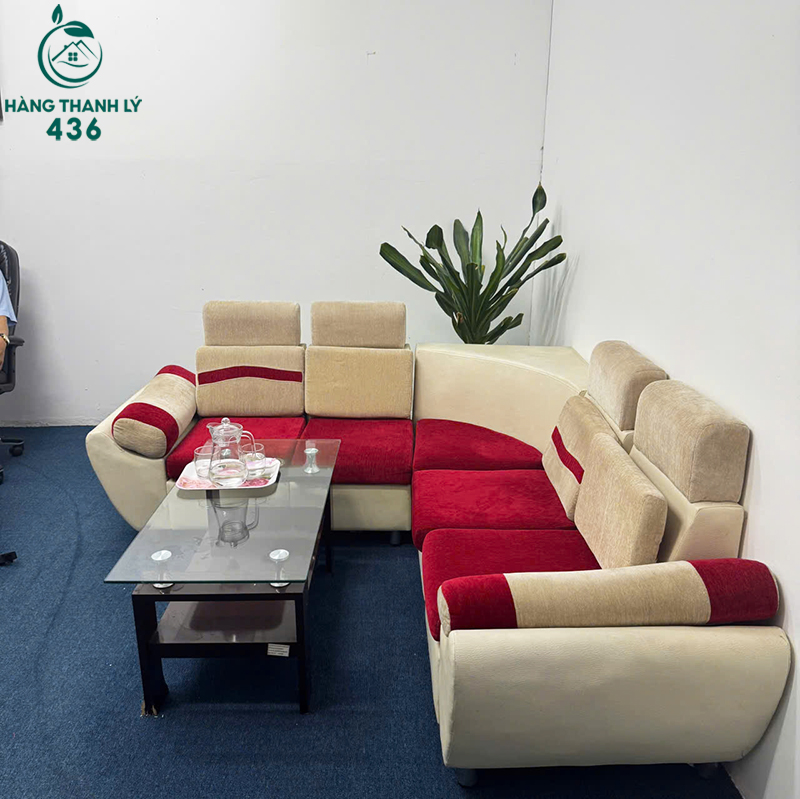 Sofa Góc L Cũ Phối Màu Đỏ Kem Nổi Bật 2 sofa goc l cu phoi mau do kem noi bat