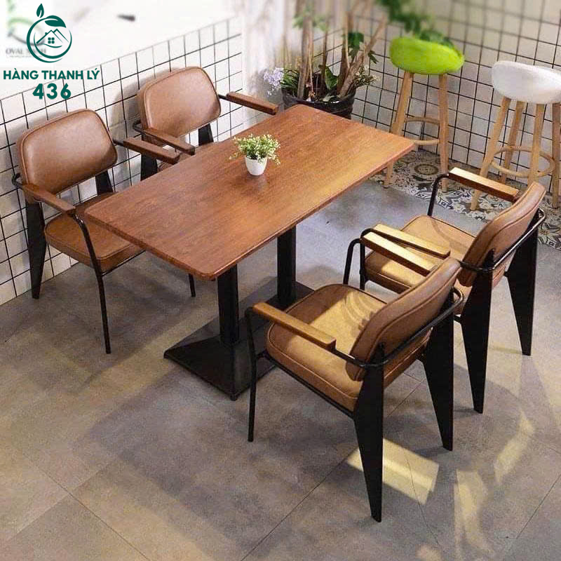 Thanh Lý Bàn Ghế Cafe Bọc Nệm Nappa Màu Nâu Mới 99% 3 thanh ly ban ghe cafe boc nem nappa mau nau moi 99