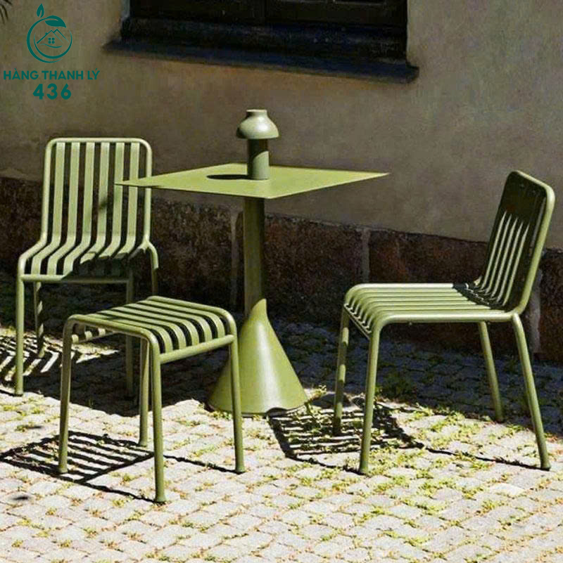 Thanh Lý Bàn Ghế Cafe Sắt Màu Xanh Mới 99% 2 thanh ly ban ghe cafe sat mau xanh moi 99