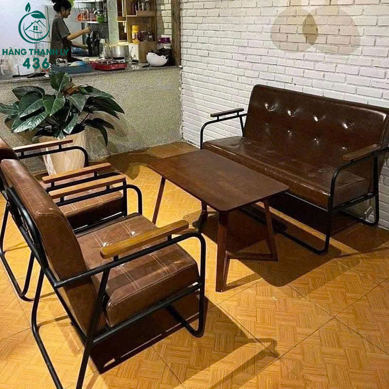 Thanh Lý Bộ Sofa Cafe Khung Sắt Bọc Da Mới 99% 3 thanh ly bo sofa cafe khung sat boc da moi 99