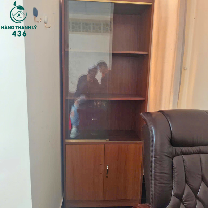 Tủ Hồ Sơ Cũ Gỗ Nâu Cửa Kính Lùa 80cm 3 tu ho so cu go nau cua kinh lua 80cm 1