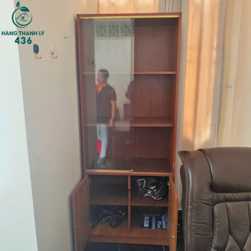 Tủ Hồ Sơ Cũ Gỗ Nâu Cửa Kính Lùa 80cm 2 tu ho so cu go nau cua kinh lua 80cm 2