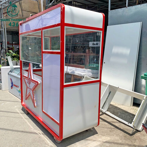 Xe Bán Trà Sữa Cũ Khung Kính Có Bánh Xe 1m85 3 xe ban tra sua cu khung kinh co banh xe 1