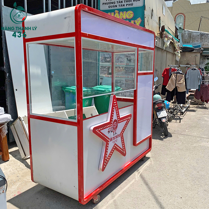 Xe Bán Trà Sữa Cũ Khung Kính Có Bánh Xe 1m85 6 xe ban tra sua cu khung kinh co banh xe 3