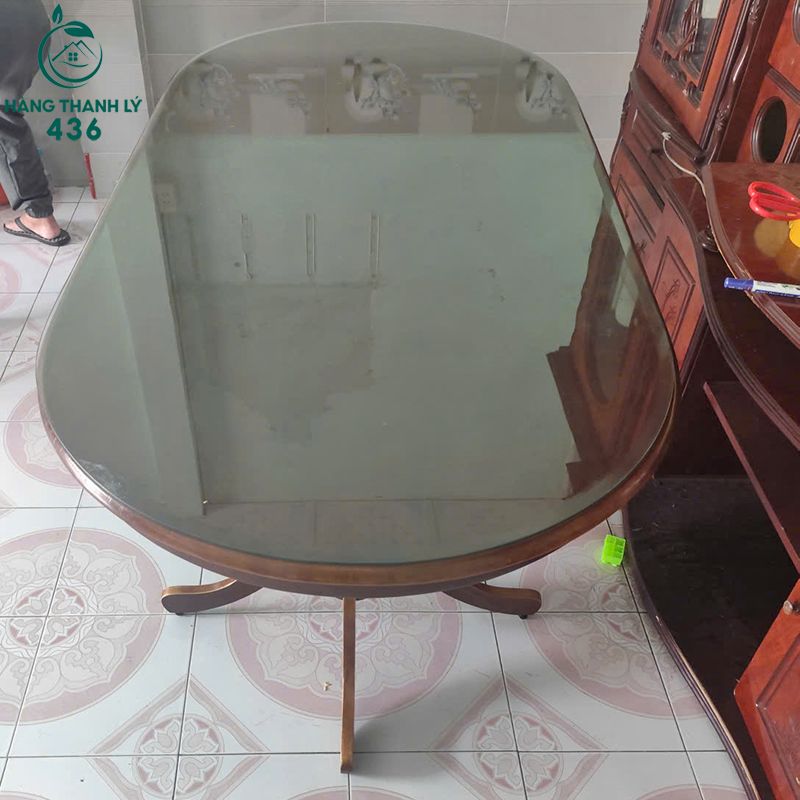 Bàn Ăn Mặt Kính Cũ Khung Gỗ Chắc Chắn 5 ban an mat kinh cu khung go chac chan 2