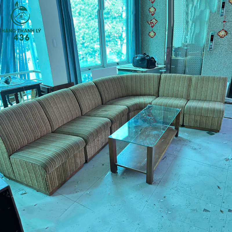 Bộ Ghế Sofa Góc L Cũ Bọc Nệm Sọc Nâu 2 bo ghe sofa goc l cu boc nem soc nau