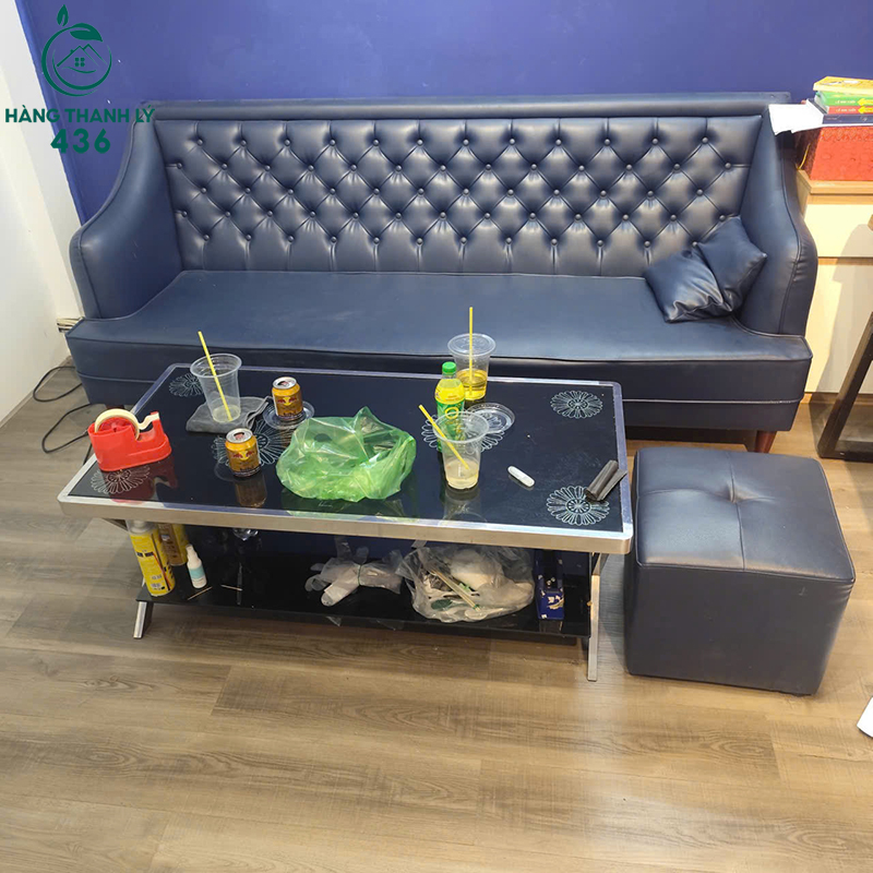 bo-sofa-cu-boc-da-xanh-kem-ban-kinh Bộ Sofa Cũ Bọc Da Xanh Kèm Bàn Kính