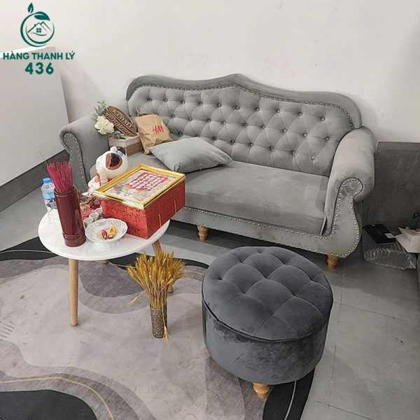 bo sofa cu boc nhung xam kem ghe don tron