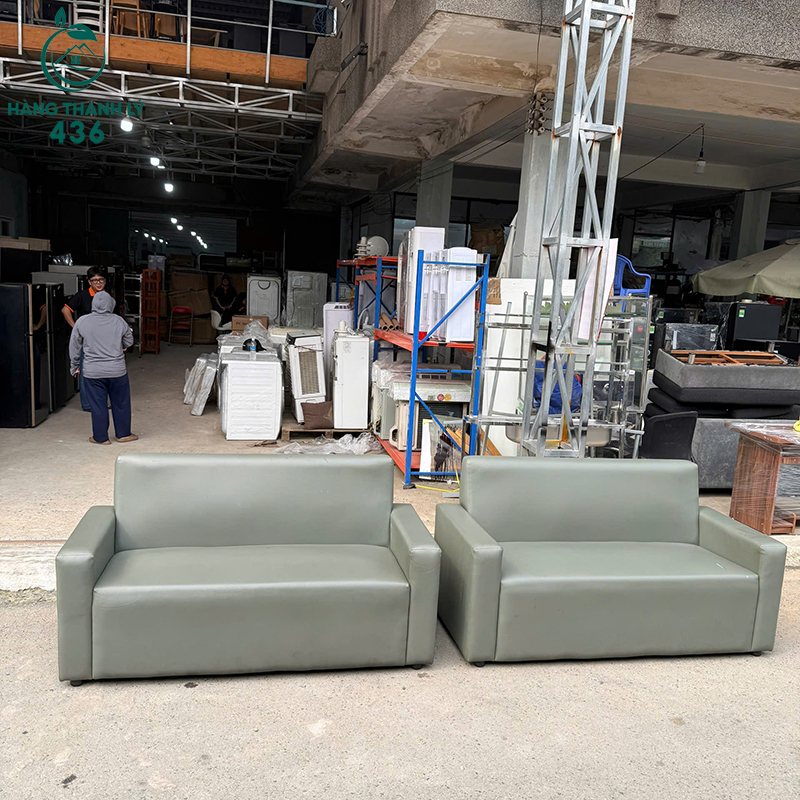 Sofa Băng Cũ Bọc Da Màu Xám 2 Chỗ Ngồi 4 sofa bang cu boc da mau xam 2 cho ngoi 2