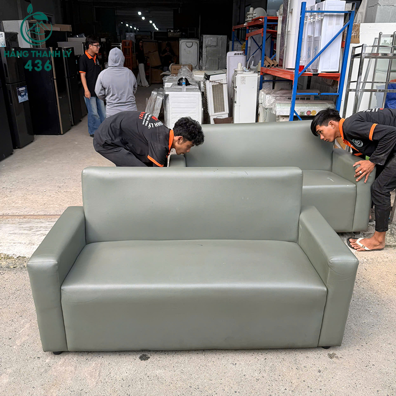 Sofa Băng Cũ Bọc Da Màu Xám 2 Chỗ Ngồi 5 sofa bang cu boc da mau xam 2 cho ngoi 3