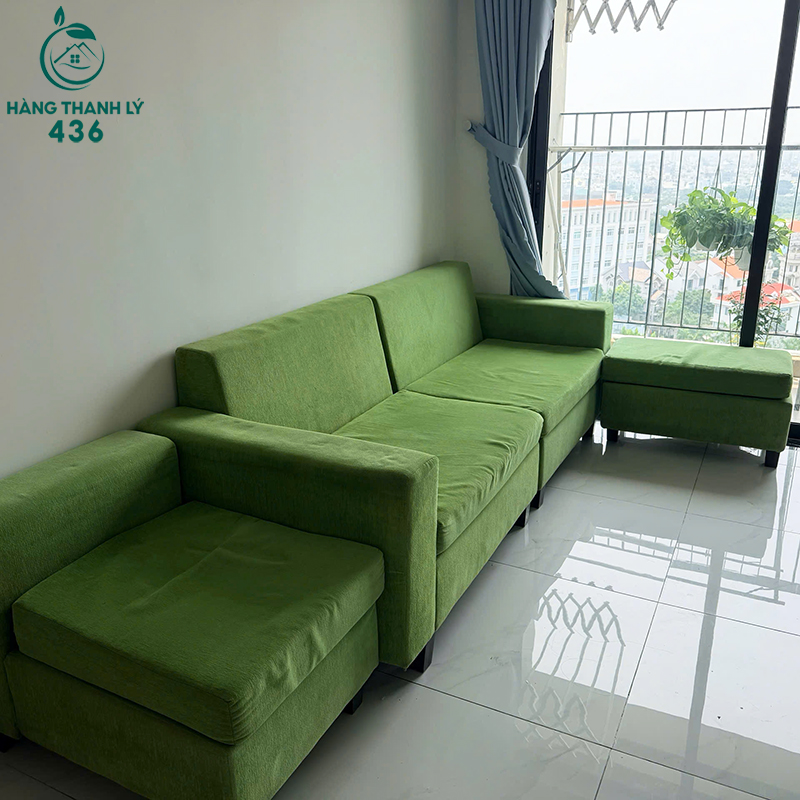Sofa Bộ Cũ Bọc Vải Màu Xanh Lá 3 sofa bo cu boc vai mau xanh la
