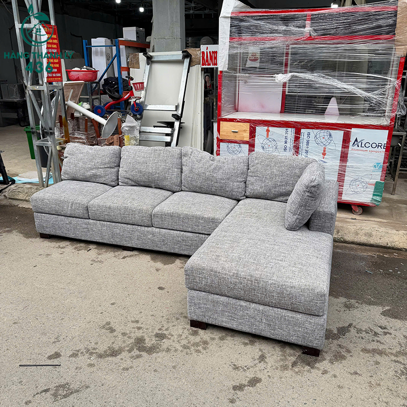 sofa-goc-l-cu-boc-vai-mau-xam-co-ghe-don-dai-1 Sofa Góc L Cũ Bọc Vải Màu Xám Có Ghế Đôn Dài