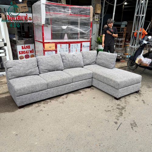 Sofa Góc L Cũ Bọc Vải Màu Xám Có Ghế Đôn Dài 3 sofa goc l cu boc vai mau xam co ghe don dai 2
