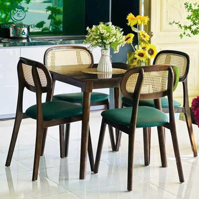 Thanh Lý Bộ Bàn Ghế Cafe Gỗ Mây Nệm Xanh Mới 99% 2 thanh ly bo ban ghe cafe go may nem xanh moi 99