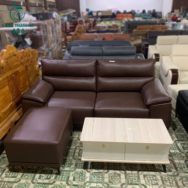 thanh ly bo sofa boc da mau nau dam kem don moi 99 1
