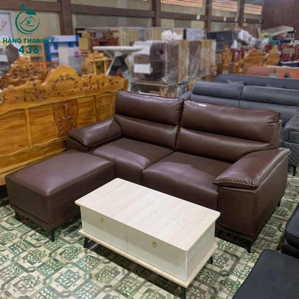 thanh ly bo sofa boc da mau nau dam kem don moi 99 2