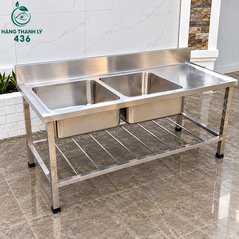 thanh-ly-bon-rua-cong-nghiep-inox-2-hoc-1m55-moi-99 Thanh Lý Bồn Rửa Công Nghiệp Inox 2 Hộc 1m55 Mới 99%