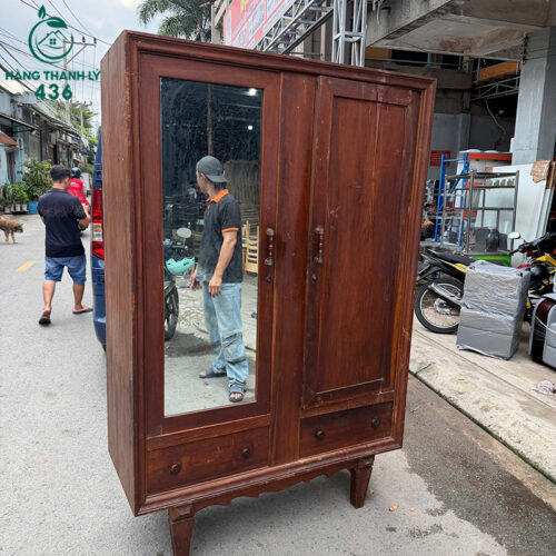 Tủ Quần Áo Gỗ Cũ 2 Cánh Có Gương 4 tu quan ao go cu 2 canh co guong 1