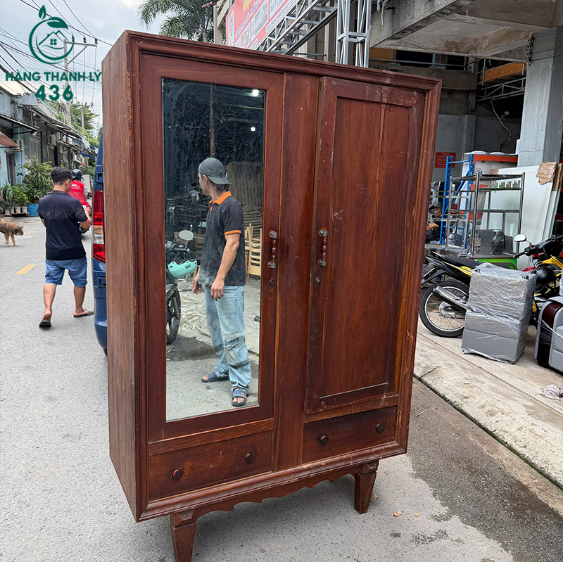 Tủ Quần Áo Gỗ Cũ 2 Cánh Có Gương 5 tu quan ao go cu 2 canh co guong 1