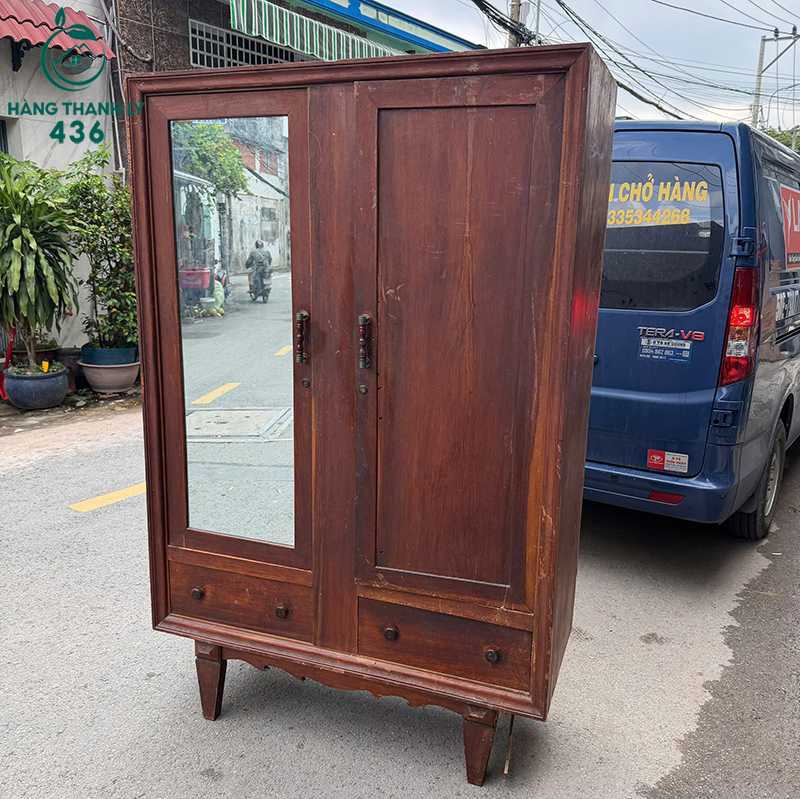 Tủ Quần Áo Gỗ Cũ 2 Cánh Có Gương 7 tu quan ao go cu 2 canh co guong 3